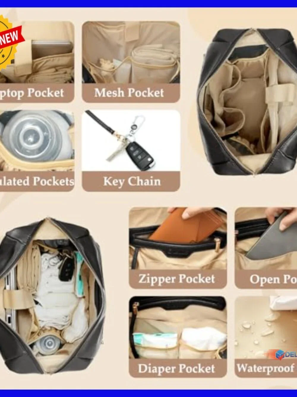 Large Diaper Backpack with 15 Pockets, Insulated Compartments, Changing Pad